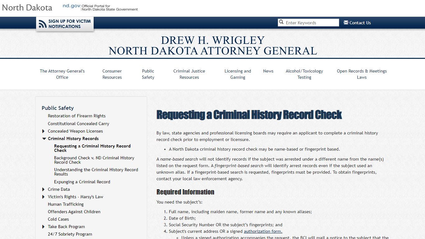 Requesting a Criminal History Record Check | Attorney General